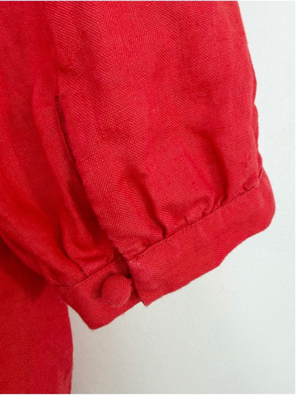 & Other Stories pure linen red cropped tie front knot puff sleeve top EU 38 - Picture 13 of 17